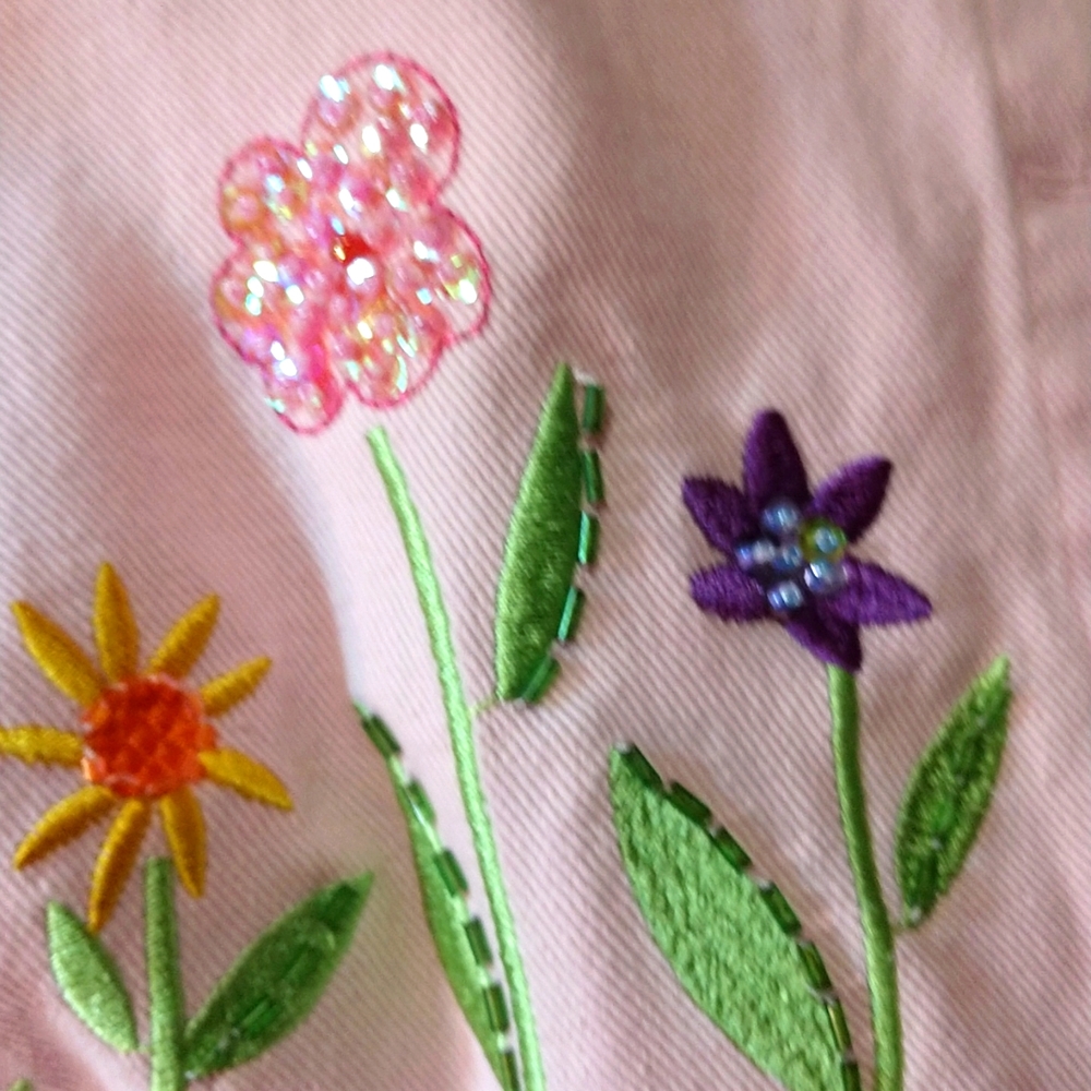Pink Denim Jacket Embroidered Front Medium Purchased in Caribbean EUC - Picture 12 of 13
